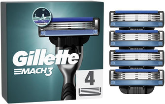 Gillette Mach3 Razor Blades Men, Pack of 4 Razor Blade Refills, Upgraded Lubrastrip for an Enhanced Glide, Fits all Mach3 Handles