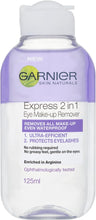 Garnier Skin Active 2 in1 Eye Make Up Remover, Suitable For Waterproof Makeup, Gentle On Eyes and Eyelashes, Use With Reusable Micellar Eco Pads, 125 ml