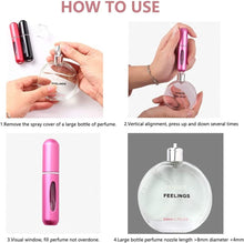 KUAIQI Perfume Atomiser, 5 x 5 ml Refillable Empty Travel Perfume Atomiser, Refillable Perfume Bottles, Mini Portable Spray Bottle, for Handbag, Travel, Holidays