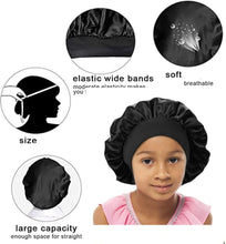 Hair Bonnet for Sleeping, Wide Elastic Band Satin Bonnet Silk Bonnet Shower Cap for Women Girls, Makeup Hair Care Sleeping Hat Elastic Hat Hair Bonnet for Night Sleep Curly Hair Protection-Black