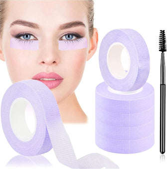 EBANKU 6 Rolls Lash Tape for Eyelash Extension, Breathable Micropore Fabric Eyelash Extension Tape, Eyelash Grafting Tape Makeup Lash Tape with 1 Eyelash Brush for Lash Extensions Supplies(Purple)