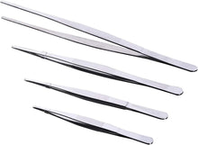 4 Pieces Tweezer Set Stainless Steel Long Straight Tweezers Plant Grass Garden Tweezers with Serrated Tips and Non-Slip Handle, 11.8/9.8/7.9/6.3 Inches Long