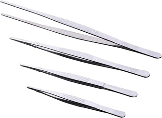 4 Pieces Tweezer Set Stainless Steel Long Straight Tweezers Plant Grass Garden Tweezers with Serrated Tips and Non-Slip Handle, 11.8/9.8/7.9/6.3 Inches Long