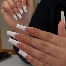 French False Nail Tip, 24Pcs Nude White Fake Nails, Press on Nails Long, Acrylic Stick on Nails, Coffin Ballerina French Design Nails Tips with Glue Sticker for Women and Girls Nail Art