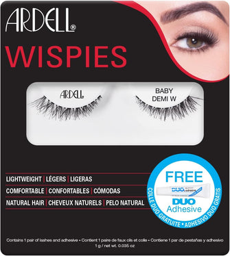 Ardell False Eyelashes Baby Demi Wispies Free Mini DUO Adhesive Black Short Length Light Volume Criss-Cross Feathering Curl Lashes Invisiband Comfortable Lashes Vegan-Friendly Cruelty-Free