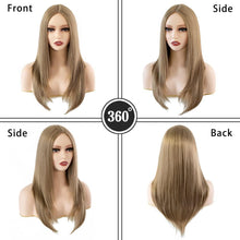 iShine Long Straight Ash Blonde Wigs for Women Layered Blonde Lace Wig Natural Synthetic Hair Blonde Wigs for Party Cosplay Daily Use