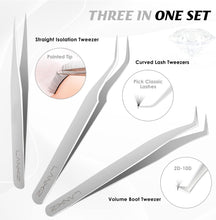 LANKIZ Eyelash Extension Tweezers Set 3 PCS for Volume Lash Extensions,High Precision Stainless Steel Lash Tweezers for Classic Individual Eyelash Extensions-Silver