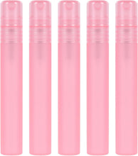 KINBOM 5pcs 10ml Perfume Atomizers Refillable, Matte Plastic Small Spray Bottles for Travel Fine Mister Empty Spritzer Bottles for Hair Face Plants (Pink)