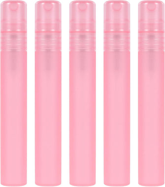 KINBOM 5pcs 10ml Perfume Atomizers Refillable, Matte Plastic Small Spray Bottles for Travel Fine Mister Empty Spritzer Bottles for Hair Face Plants (Pink)