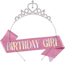 "Birthday Girl" Sash & Rhinestone Tiara Set, Great Birthday Gifts,Rose Gold Birthday Sash/Tiara for Women's Birthday Party Decoration (Rose Red)