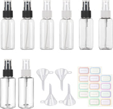 8 Pcs Clear Spray Bottle with 4 Funnels, 16 Stickers, 50ml Atomizer Pump Bottle, Perfume Atomizer Refillable Portable Travel Bottle for Travel, Business Trip, Camping