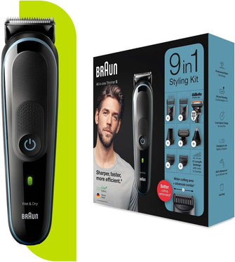 Braun Beard Trimmer Men's Hair Trimmer Razor Included 9 in 1 Styling Kit, 7 Accessories, Ideal for Face, Body, Ears and Nose, MGK5380 All-in-One Black, Valentine's Day Gift Idea