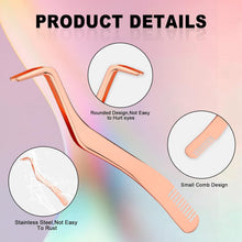 2 Pcs Eyelash Tweezers Set, Stainless Steel Eyelash Extension Tweezers with Comb False Cluster Lash Applicator Tool for Girls Women Beginners Makeup Artists (Silver, Rose Gold)