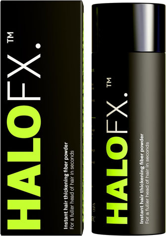 HALO FX. Professional Hair Fibres  Thicker Hair in 10 Seconds  Hair Fibres Black. Natural Thick Fiber for Hair, Hair Growth Treatment, Hair Powder, Hair Loss Concealer Men & Women (Black)