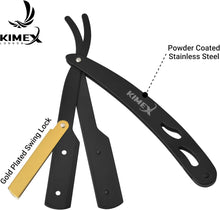 KIMEX LONDON Cut Throat Razors - Powder Coated Stainless Steel Straight Razor - Barber Razors for Shaving - Shavette with Leather Cover - Barber Blade with 24K Gold Swing Lock.