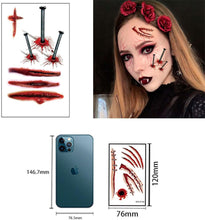 16 Sheets Halloween scar tattoos Stickers, Realistic Halloween Zombie Scars Wounds Tattoos, Fake Blood Fake Stitches Vampire Cut Scary Makeup Sticker Set Suitable for Halloween Party Cosplay.