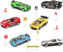 m zimoon Car Transporter Truck Toy, Transport Car Carrier Truck Toy Set with 8pcs Accessories and 6pcs Mini Metal Cars Gift for 3-12 Years Old Boys Girls Children