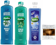 Bubble Bath Soak Bundle Radox - Includes Muscle Soak, Stress Relief & Sleep Aromatherapy Bath Foam 1 Litre Bottles, 1 of Each (3000ml Total) Comes with Disposable Shower Cap x10 Heem Supplies