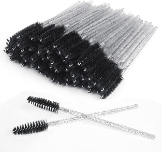 60 PCS Disposable Eyelash Brushes, Eyebrow Spoolie, Mascara Wands Lash Brushes Castor Oil Brush Cosmetic Makeup Tools(Crystal-black)