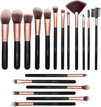 Lospu HY Makeup Brushes Sets 18-Piece Rose Golden Premium Synthetic Wood Handle Face and Eye Make-up Brushes for Foundation, Powder, Concealers, Blush, and Eyeshadow