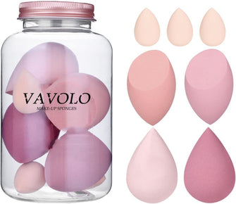 7 PCs Pink Series Multi-color Makeup Sponge Set, Foundation Blending Beauty Blender, Flawless for Liquid Creams and Powders (A-Pink)