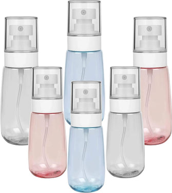 Lahviuu Spray Bottles,6 pcs Fine Mist Empty Travel Bottle Set Portable Reflillable Liquid Containers,Atomiser for Cosmetic,Make Up,Hair,Perfume,60ml and 100ml(Pink, Clear, Blue)