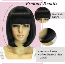 Kalyss Black Bob Wig with Fringe Straight Short Wigs for Women Synthetic Hair Wigs