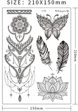 8 Sheets Unique Black Temporary Tattoo Stickers Sexy Realistic Flower Body Art Feather Mandala Waterproof Large Big Arm Tattoos Sheet Lace Indian Bride Sexy Wedding Tatoos for Adults Women Girls