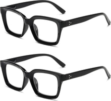 Hubeye 2 Pairs Retro Oversized Large Frame Reading Glasses for Women Men Black Square Fashion Oprah Style Blue Light Blocking Computer Reader +2.0