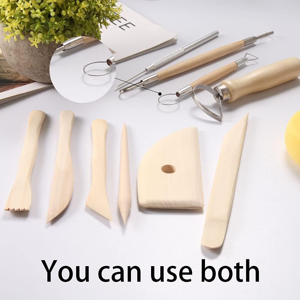 Red Pottery Clay Nozomy 12-Piece Pottery Tool Set - Clay Sculpting & Carving Kit (Stainless Steel) No Fire Pottery Clay