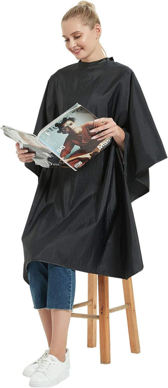 Hair Cutting Barbering Cape with Snaps Closure, Salon Hairdressing Hairdresser Barber Haircut Cape with Hand Holes-51 x 58 Inches, Black