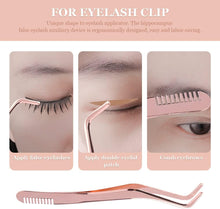 2PCS Lash Tweezers, Makeup Eyelash Remover for Extensions Tool Ergonomic Handle with Comb Eyebrow Tweezers(Rose Gold+Black)