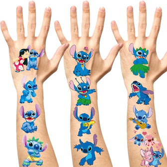 4 Sheets lilo and stitch Temporary Tattoos, Birthday Party Supplies Anime Cartoon Fake Tattoos Stickers Party Favors for Kids Boys Girls Birthday Decorations Party Game Rewards Stickers