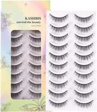 KASHBIS Natural Eyelashes- 10 Pairs of Fake Eyelashes- 3D Faux Mink Eye Lashes- Soft and Reusable Lashes for Makeup- Easy to Wear Fluffy Lashes- Perfect For Cat Eye Lashes- 100% Handmade