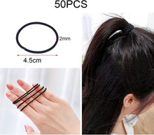 Elastic Hair Bands (50 Pieces), 2mm Elastic Hair Ties Ponytail Holders, Bulk Hair Ties No Metal Gentle Elastics for Women Men Girls Kids - Black