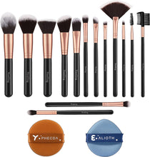 Makeup Brushes Rose Golden 14 Pcs Makeup Brush Set with 2 Powder Puffs Premium Synthetic Kabuki Brushes for Foundation Face Powder Blush Eyeshadow Cruelty-Free