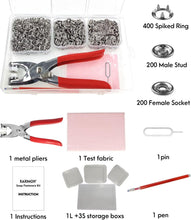 KAXIMON 200 Sets Poppers Fasteners Kit, 9.5mm Press Stud Kit with Fastener Pliers, Metal Snap Fasteners Press Studs No Sewing,Snap Button Fastener Kit Rust Proof for Fabric Clothing,Bags,DIY Crafts