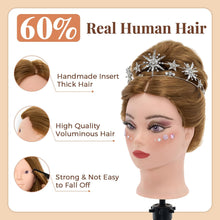 Neverland Hairdressing Head,28 inch 50% Real Human Hair Training Head Cosmetology Make-up Mannequin Manikin Doll Head with Table Clamp Holder,Eyelash,DIY Hair Styling Braid Set(Gold)