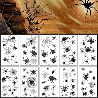 HUPOO 10 Sheets Halloween Temporary Tattoos, Crawling Spider Tattoos, Spider Web Tattoos, for Face Arms Legs Shoulders Cosplay Party Body Art Makeup Props Party Supplies Decoration., Black