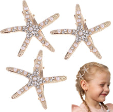 3Pcs Mermaid Hair Accessories,Mermaid Accessories, Mermaid Accessories Prom Hair Clips Pearl Starfish Rhinestones Hair Clips Starfish Hair Clips for Woman and Girl