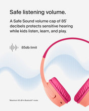 Belkin SoundForm Mini Kids Wireless Headphones with Built-In Microphone, 30H of Playback Time, & Fun Stickers - Over-Ear Headsets for Online Learning, School, Travel, iPhone, iPad, Galaxy - Pink