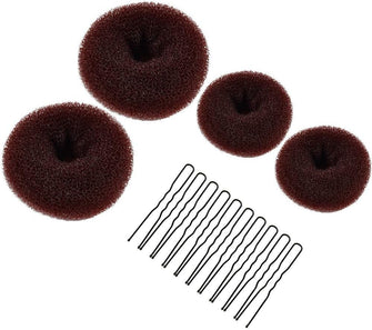 Hair Donut Brown, MORGLES 4PCS Hair Bun Donut Ballet Bun Ring Hair Bun Maker Shaper Chignon Doughnut with 10PCS Hair Pins