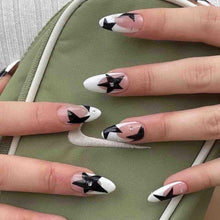 Daterkey 24pcs French Almond Fake Nails Nude Five-Pointed Star Rhinestone False Nails Press on Nails for Women and Girls (A)