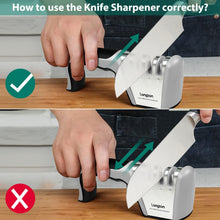 longzon Knife Sharpener, 4 in 1 Kitchen Knife Sharpening 4 Stage Manual Knife Sharperener Tool with Cut Protection Gloves for Sharpening Kitchen Knives ect. - Gray
