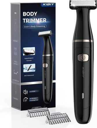 Kibiy Body Hair Trimmer for Men, Groin Trimmer, Ball Trimmer Men, Rechargeable Pubic Hair Trimmer for Men, IPX7 Waterproof Men Beard Trimmer, Wet/Dry Electric Razor, 2 Trimming Combs (Black)