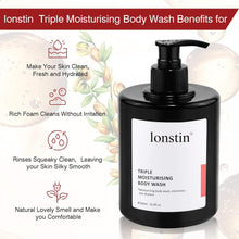 lonstin Body Wash 500ml, Argan Oil Triple Moisturizing Shower Gels for Women & Men, Hydrating Shower Body Cream for Dry & Normal Skin Types Help Reduce Itchy, Acne, Eczema, Body Odor, 16.9 Fl Oz