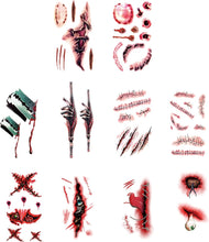 10Pcs Halloween Fake Tattoos,Halloween Fake Blood Tattoos,Wound Temporary Tattoo Paper,Halloween Stitch Tattoos Sticker on Scars,Used for Women Men Kids Costume Makeup Props