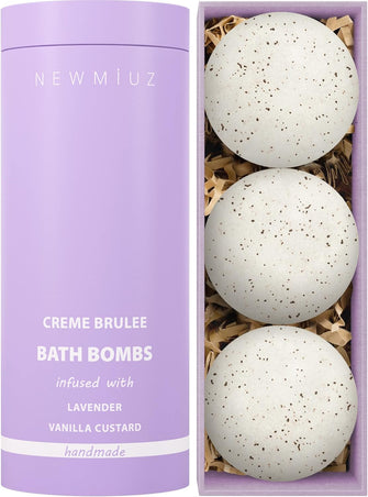 Crme Brle Bath Bombs Creamy Lavender Vanilla Dessert Luxury Bubble Bath Bomb Set for Girls Handmade Bathbombs Fizzies Relaxation Spa self Care Stress Relief Gifts for Women Stocking Stuffers