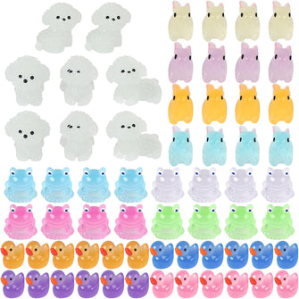 LALASTYLE 64pcs Luminous Resin Animal, Tiny Toy Resin Frogs, Dogs, Rabbit, Duck, Miniature Resin Frogs Glow in the Dark, Mini Landscape for Garden Dollhouse Decoration