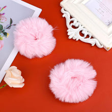 KINBOM 2Pcs Plush Faux Rabbit Fur Hair Ties, Fluffy Elastic Hair Scrunchies Ponytail Scrunchies Hair Accessories(Light Pink)